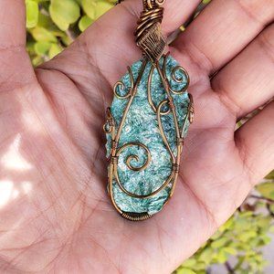 Fuschite Copper Wire-wrapped pendant